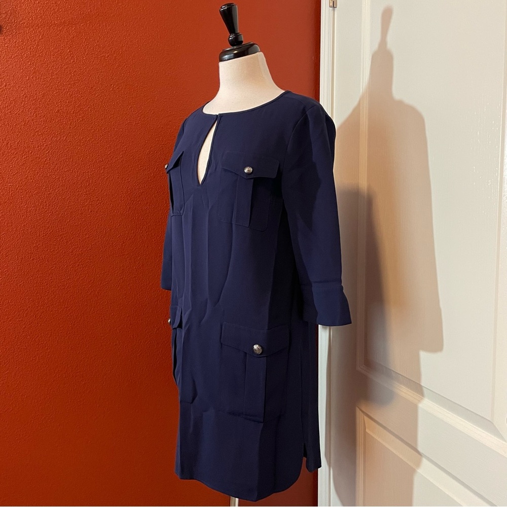 Diane Von Furstenberg Women’s Blue Agness Pocket Crepe Military Shift Dress